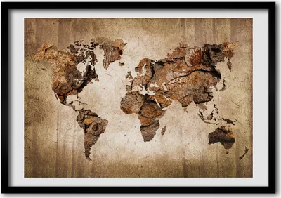 Produktbild von Bild - Bilder - Bilderrahmen - 70 cm x 50 cm - MDF-Rahmen, Wandkunst Karte der Welt Holz