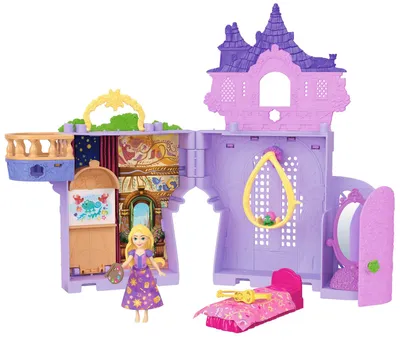 Produktbild von Disney Princess Rapunzel Storytime Stackers Puppenhaus mit kleiner Puppe, Pascal-Figur und 7 Zubehörteilen, Schloss, 3 Jahr(e), Mehrfarbig, Kunststoff