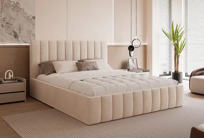 Produktbild von Polsterbett Elegantes Bett "ELVANO" mit hohem Kopfteil und großem Stauraumfach