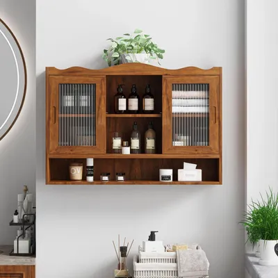 Zdjęcie produktu dla Szafka wisząca retro, 90 cm, z dwoma drzwiami przesuwnymi, kolor brązowy