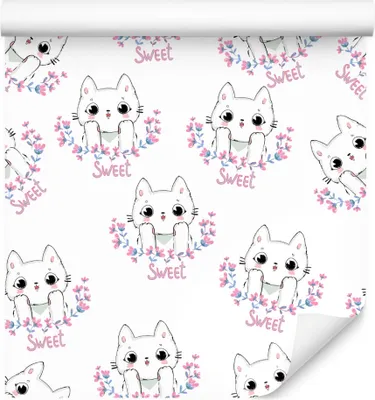Produktbild von 10m VLIES TAPETE Rolle Kinderzimmer Kleine Katzen Blumen Natur Bunt XXL