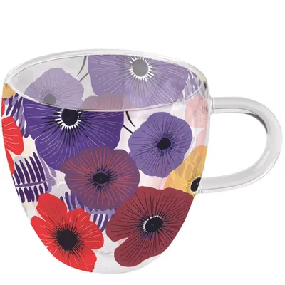 Image de Verre à double paroi Ø 10 h 9,5 cm 0,2 L fleurs abstraites violettes