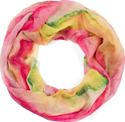 Produktbild von styleBREAKER Damen Loop Schal mit buntem Aquarell Farbverlauf Muster, leichter sommerlicher Schlauchschal mehrfarbig 01016220