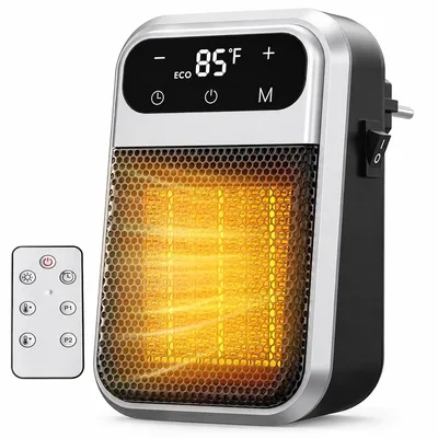 Produktbild von Steckdosenheizung 800W, Mini Keramik Heizlüfter mit Thermostat, Fernbedienung, Timer, LCD-Display, Überhitzungs- & Kippschutz