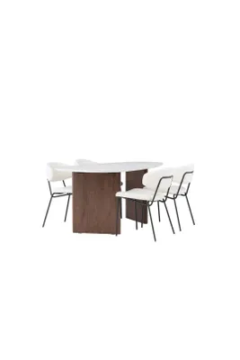 Produktbild von Grönvik Essgruppe Tisch offwhite und 4 Chico Stühle weiß.