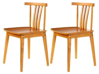 Produktbild von Esszimmerstühle Holz 2er Set, Massivholzstühle mit komfortabler Rückenlehne für Esszimmer, Wohnzimmer, Küche (Naturholzfarbe)