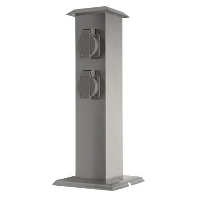 Produktbild von Grafner Edelstahl Gartensteckdose mit 4 Steckdosen, IP54, eckig, Klarlack-Beschichtung, Energiesäule Mehrfachsteckdose Outdoor Metall Außensteckdose 4-fach