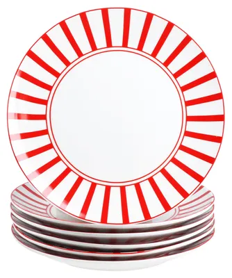 Immagine prodotto di Split a righe rosse Set di 6 piatti da torta in porcellana 6 persone Piatto da colazione a righe