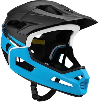 Produktbild von Vollvisier-Fahrradhelm - Mountainbike-Helm - Für sichere Fahrradtouren - Abnehmbarer Kinnriemen - Kopfumfang 58-62 cm - Schwarz-Blau