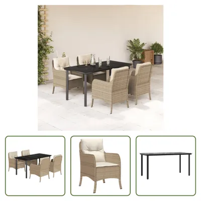 Produktbild von The Living Store 5-tlg. Garten-Essgruppe mit Kissen Beige Poly Rattan