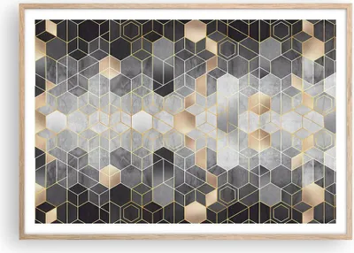 Produktbild von Gerahmtes Poster - Rahmen in heller Eiche - Geometrisch Abstraktion Sechsecke - 100x70 cm - Wand Bild - Wanddeko - Wandbilder - Kunstposter - Wandposter - Bilderrahmen - Bilder - P2NAA100x70-4776