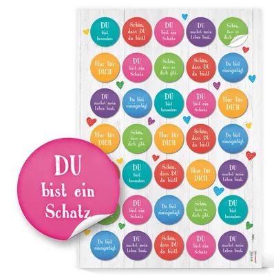 Sticker-Set 35 Stück, bunt, rund, mit Sprüchen, 3,2 cm