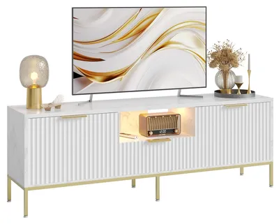 TV-Kast 140 cm, weißer Marmor, mit LED-Beleuchtung und Stauraum