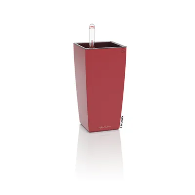 Produktbild von LECHUZA-Pflanzgefäß MINI-CUBI Premium Scarlet Rot Matt | Tischgefäß mit Bewässerungssystem | matte Oberfläche | 9,5 x 9,5 x 18,5 cm | 18112