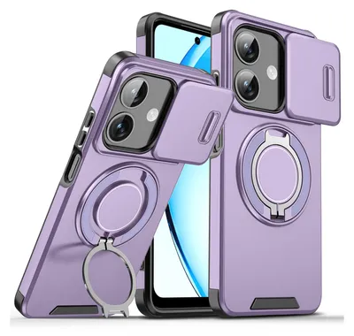 Image de Etui double couche pour Oppo A40, avec couvercle coulissant pour l'appareil photo et anneau magnétique pour le support Violet