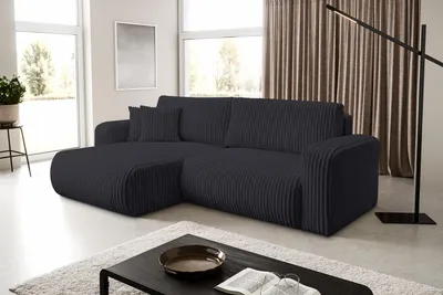 Produktbild von VENASI TILLY Universell Ecksofa mit Schlaffunktion und Bettkasten Cord SCHWARZ Schlafsofa Sofa