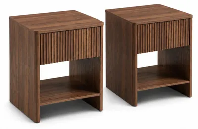 Produktbild von SensaHome Nachttisch im Japandi-Stil – Set aus 2 – Mit Schublade und offenem Fach – Nachttisch für das Schlafzimmer – 45x40x55 cm – Nussbaumholz
