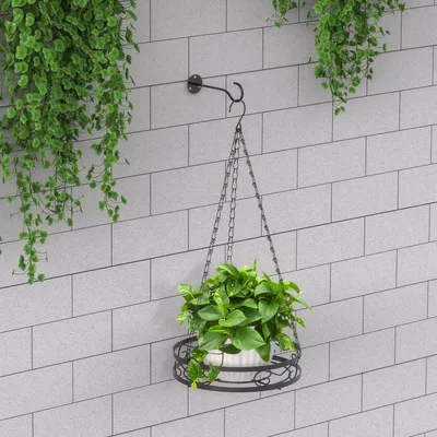Produktbild von Hängende Pflanzenkübel aus Metall Pflanzenhänger Blumenhänger für drinnen mit Deckenhaken und Hängekette schwarz.