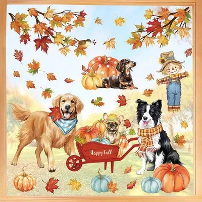 Produktbild von Herbstblätter Dekorationssticker für Fenster, doppelwandig, glasfest, Herbstmotiv, Dekorationssticker für Fenster, Herbstblätter und Pflaumen