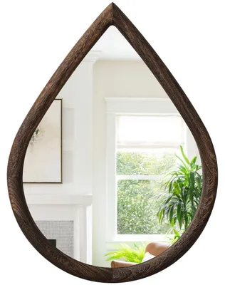 Produktbild von Wandspiegel Tropfenform Holzrahmen Braun 65x45 cm
