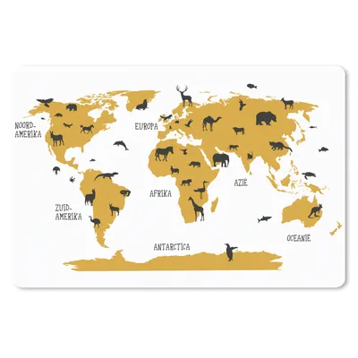 Produktbild von MuchoWow® Schreibtischunterlage Weltkarte - Kinder - Gold - Tiere - Kind 60x40 cm - XXL Mauspad - Großes Mauspad