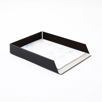 Produktbild von Briefablage Metall Schwarz A4 Stapelbar cm 32.5 x 24.2 x H.5 - Innerer Boden Echtes Leder Weiß - Hergestellt in Italien