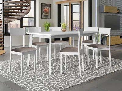 Obrázok produktu pre Rozkladací stôl 160 cm so 6 stoličkami ADELBITE 7 - biely / hnedý 1