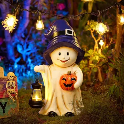Productafbeelding van Heksenfiguur voor in de tuin, Halloween, zonne-energie, pompoen, 20 cm