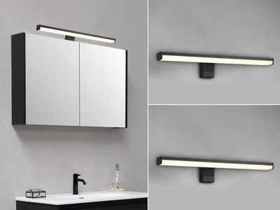 Produktbild von LED Wandlampen Set für Bad & WC Schwarz 40cm Spiegelklemmleuchten Schminklicht