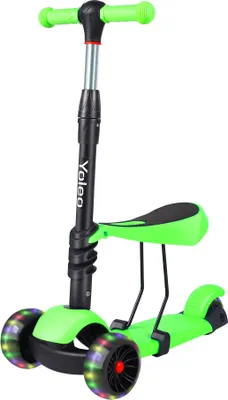 Produktbild von Yoleo 3-in-1 Kinder Roller Scooter mit Abnehmbarem Sitz, LED große Räder, Höheverstellbaren Lenker für Kleinkinder Jungen Mädchen ab 2 Jahre (Grün)