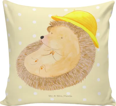 Produktbild von Mr. & Mrs. Panda Dekokissen Igel Beten - Gelb Pastell - Geschenk, kuschelkissen 40x40, Sonnenhut, Kissen, Sofa, Lustige Sprüche, Leben, Genießen, Dankbarkeit