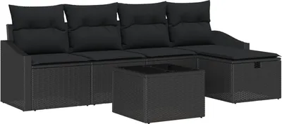 Produktbild von Möbel 6-teiliges Garten-Sofa-Set mit Kissen schwarz Poly Rattan - Gartensofas 3360604