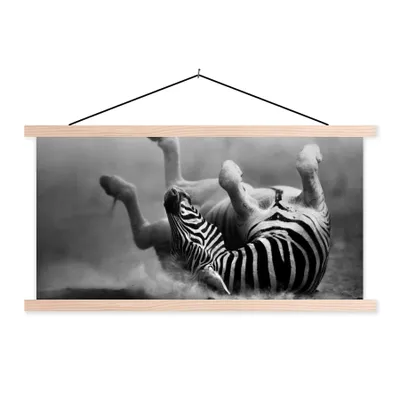 Produktbild von MuchoWow® Textilposter Zebra - Tiere - Schwarz - Weiß 150x75 cm mit holzfarbenen Rahmen - Plakate