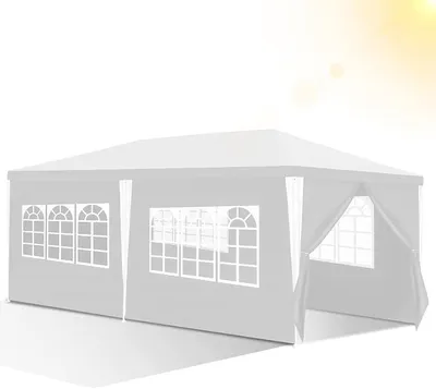 Productafbeelding van Paviljoen 3x6 meter. Waterdicht tuinpaviljoen met 6 zijpanelen. Tuincent, zonnescherm, partytent, feesttent, geschikt voor feesten, marktkraam, festival. Wit
