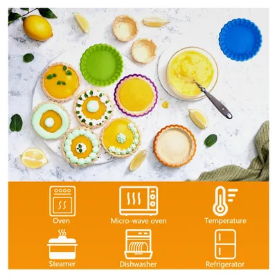 Produktbild von 8 Stück Antihaft Mini Tarteform Silikon Törtchenform Rund Wiederverwendbare Quicheform Klein für die Herstellung von Cupcakes, Muffins, Brot (4 Inch)