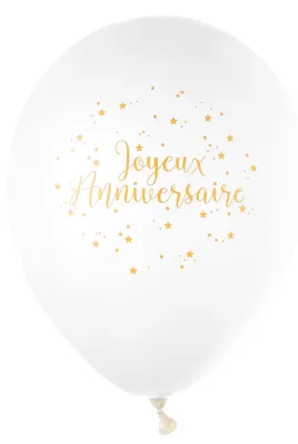 Productafbeelding van 8 verjaardagsballonnen, wit en goud, 23 cm
