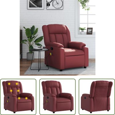The Living Store Fotel masujący z imitacji skóry w kolorze czerwonego wina