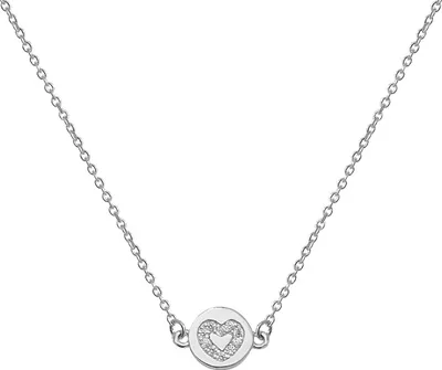 Productafbeelding van Halsketting voor dames, hartvormig, verguld met rhodium, fijn zilver 925 met zirconiumoxide - 46cm * 7mm; TRS25768