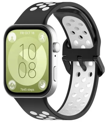 Produktbild von By Qubix Zweifarbige Silikonarmband - Schwarz mit Weiß - passend für Huawei Watch Fit 5 / 4 / 3
