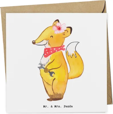Produktbild von Mr. & Mrs. Panda Grußkarte Kfz-Mechatronikerin Herz - Weiß - Geschenk, Gesellenprüfung, Werktstatt, Glückwunschkarte, Ausbildung, anlasskarte, Werkstatt, faltkarte