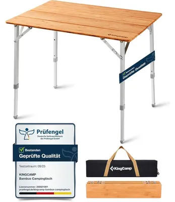 Produktbild von Campingtisch Bambus Klapptisch höhenverstellbar 100x65cm bis 80kg belastbar 3 Höhen mit Tragetasche