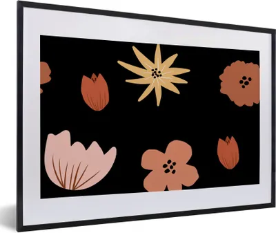 Produktbild von MuchoWow® MuchoWow® Gerahmtes Poster Blumen - Schwarz - Muster 60x40 cm - Poster mit zchwarzem Bilderrahmen - Schlafzimmer - Plakat in Rahmen - Drucken