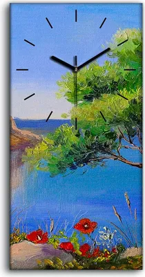 Produktbild von Wandkunst Leinwand Bild Uhr 30x60 Gemälde Blumen Baum Meer Natur Himmel - schwarze Hände