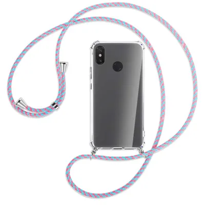 Produktbild von Handykette Backcover-Schutzhülle mit Band (Metall silberfarben) für Xiaomi Mi Max 3 - pink/mint