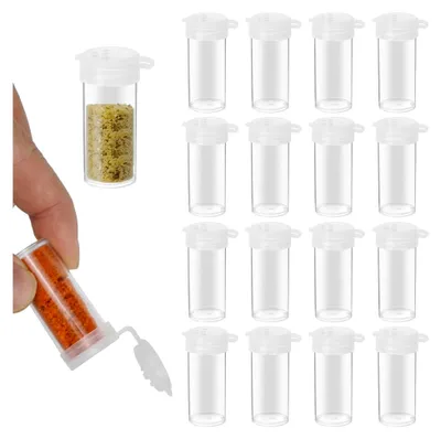 Produktbild von 20 Stück Mini Salzstreuer mit Etiketten, 6g Kunststoff Salzstreuer mit Klappdeckel, Kleine Ministreuer für Unterwegs, Transparente Salzstreuer für Reisen und Camping
