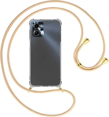 Produktbild von Handykette Backcover-Schutzhülle mit Band (Metall goldfarben) für Motorola Moto G13, Moto G23 (6.5'') - Goldkordel