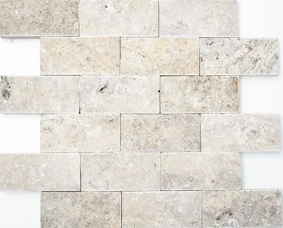 Produktbild von Mosaikfliese Travertin Naturstein weißgrau Brick Splitface silber Travertin 3D MOS29-42781