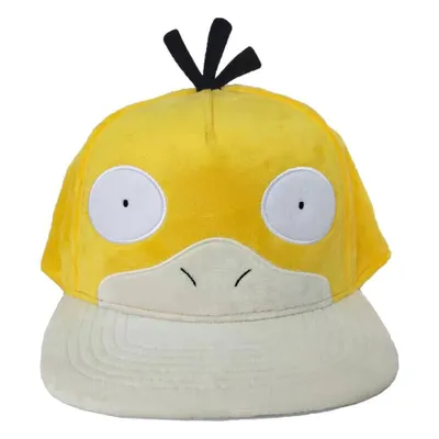 A yellow plush hat designed to look like the Pokemon character Psyduck, shown from the front against a white background.