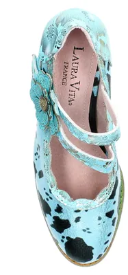 Produktbild von Laura Vita Damen Pumps Kuhfelloptik große Blüte KACIO 12, Größe:39 EU, Farbe:Blau