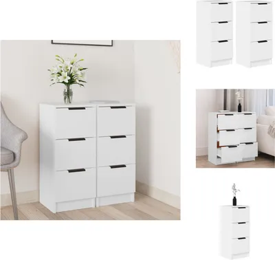 Image de vidaXL Sideboards 2 pcs. Blanc 30x30x70 cm Bois composite - Sideboards